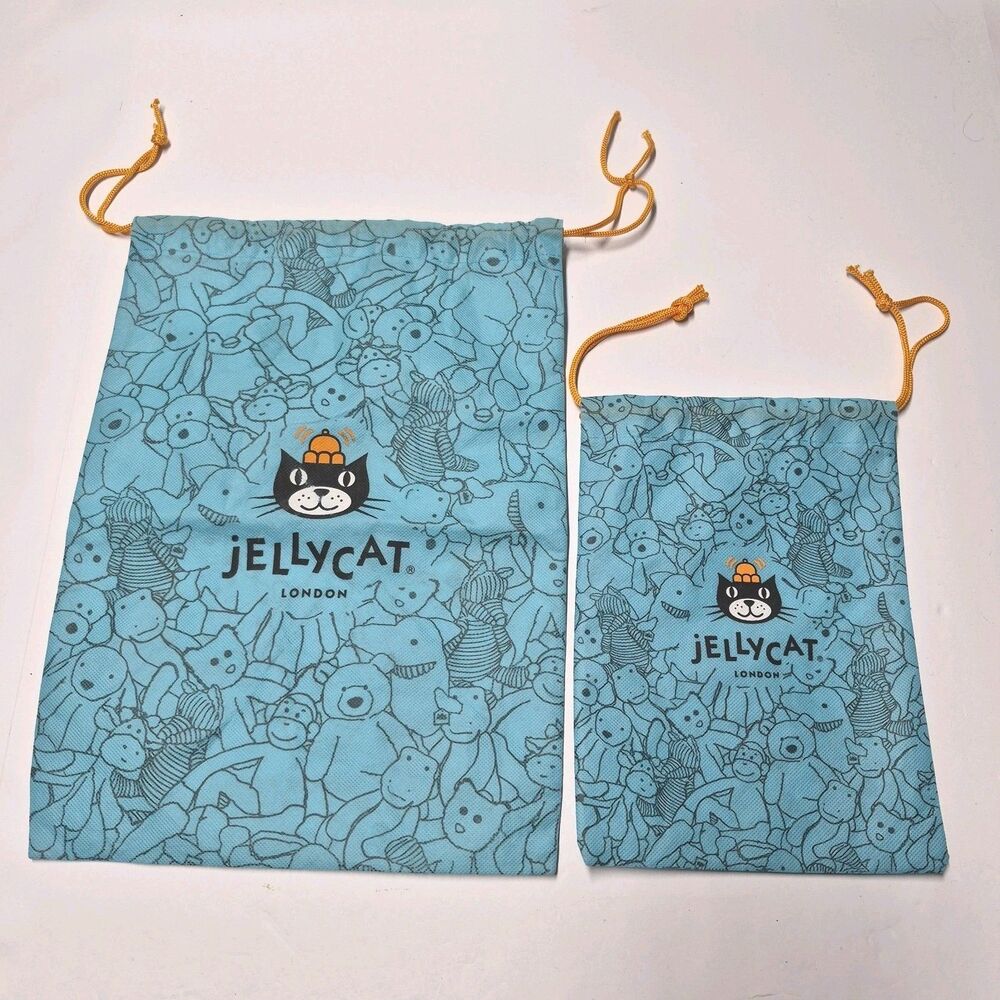 Lot of 2 Jellycat London Blue Drawstring Dust Bags Small & Medium Plush Storage